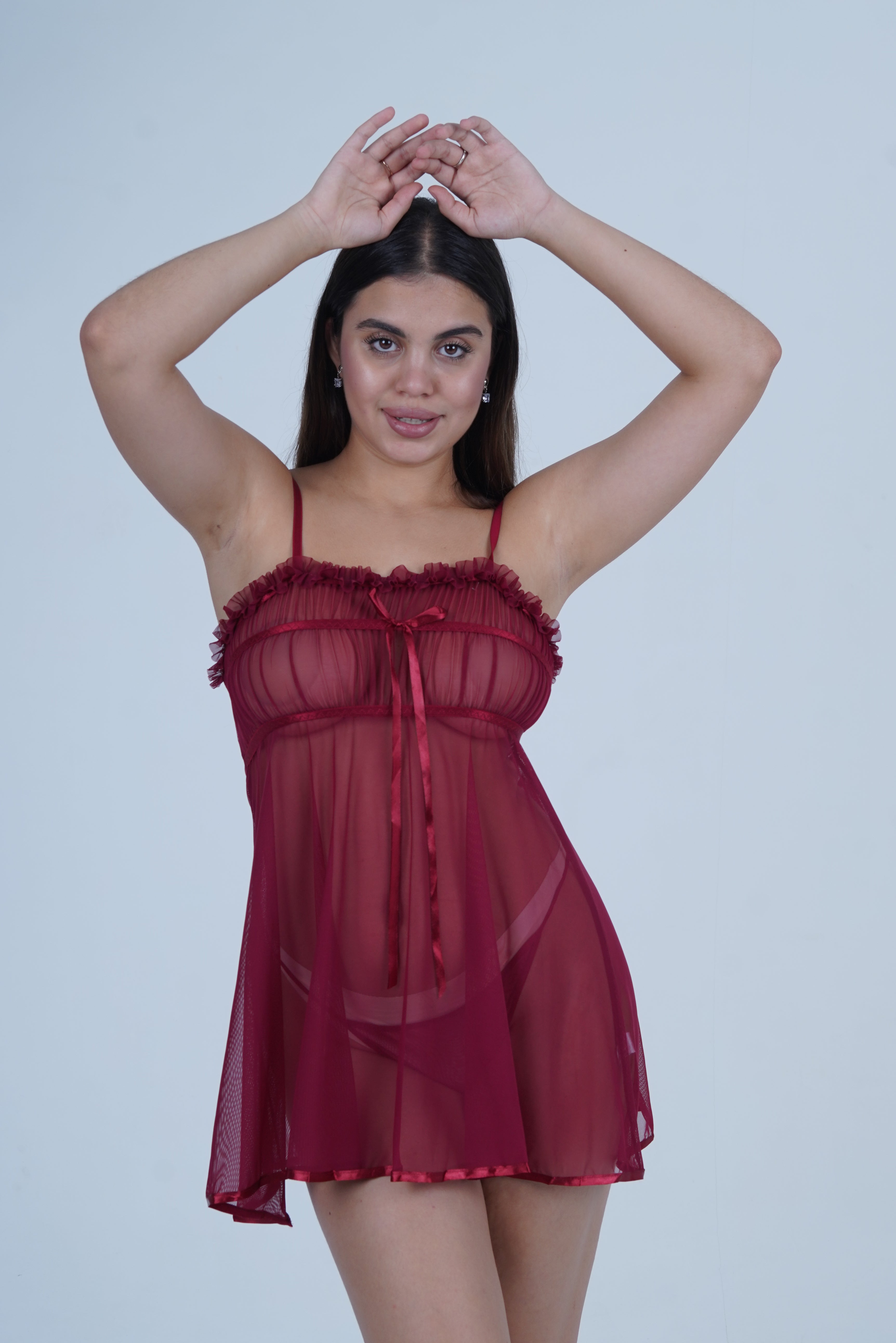 AXTZH Romantic Sheer Lingerie Nightwear for Women with Flowing Silhouette X8233-SCARLET-F1N