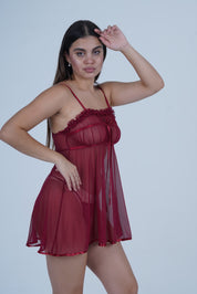 AXTZH Romantic Sheer Lingerie Nightwear for Women with Flowing Silhouette X8233-SCARLET-F1N