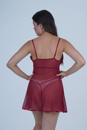 AXTZH Romantic Sheer Lingerie Nightwear for Women with Flowing Silhouette X8233-SCARLET-F1N