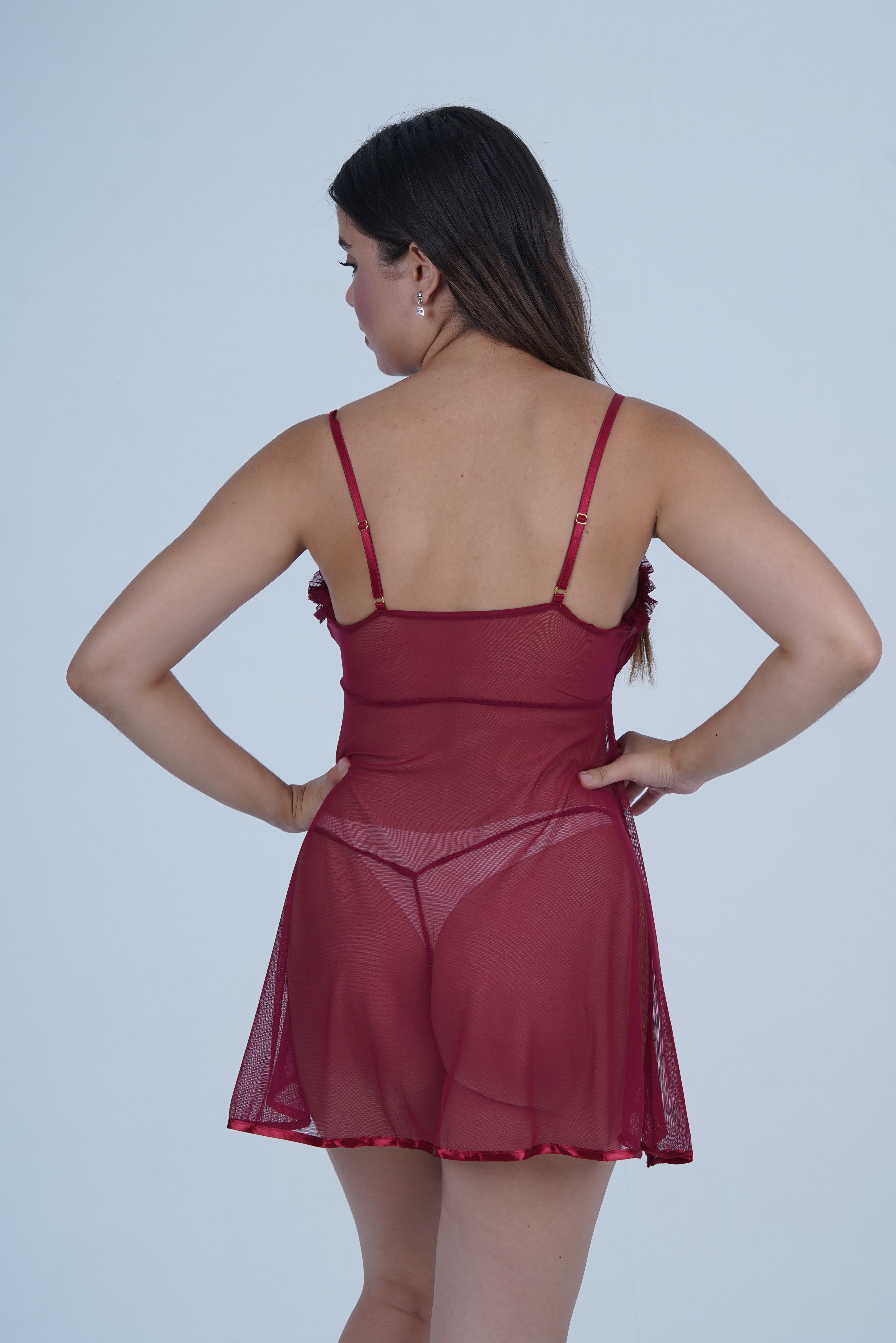 AXTZH Romantic Sheer Lingerie Nightwear for Women with Flowing Silhouette X8233-SCARLET-F1N