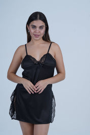 AXTZH Elegant 2-Piece Nightwear Featuring Lace Overlay and Soft Fit X3062-BLACK-F1L