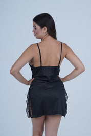 AXTZH Elegant 2-Piece Nightwear Featuring Lace Overlay and Soft Fit X3062-BLACK-F1L