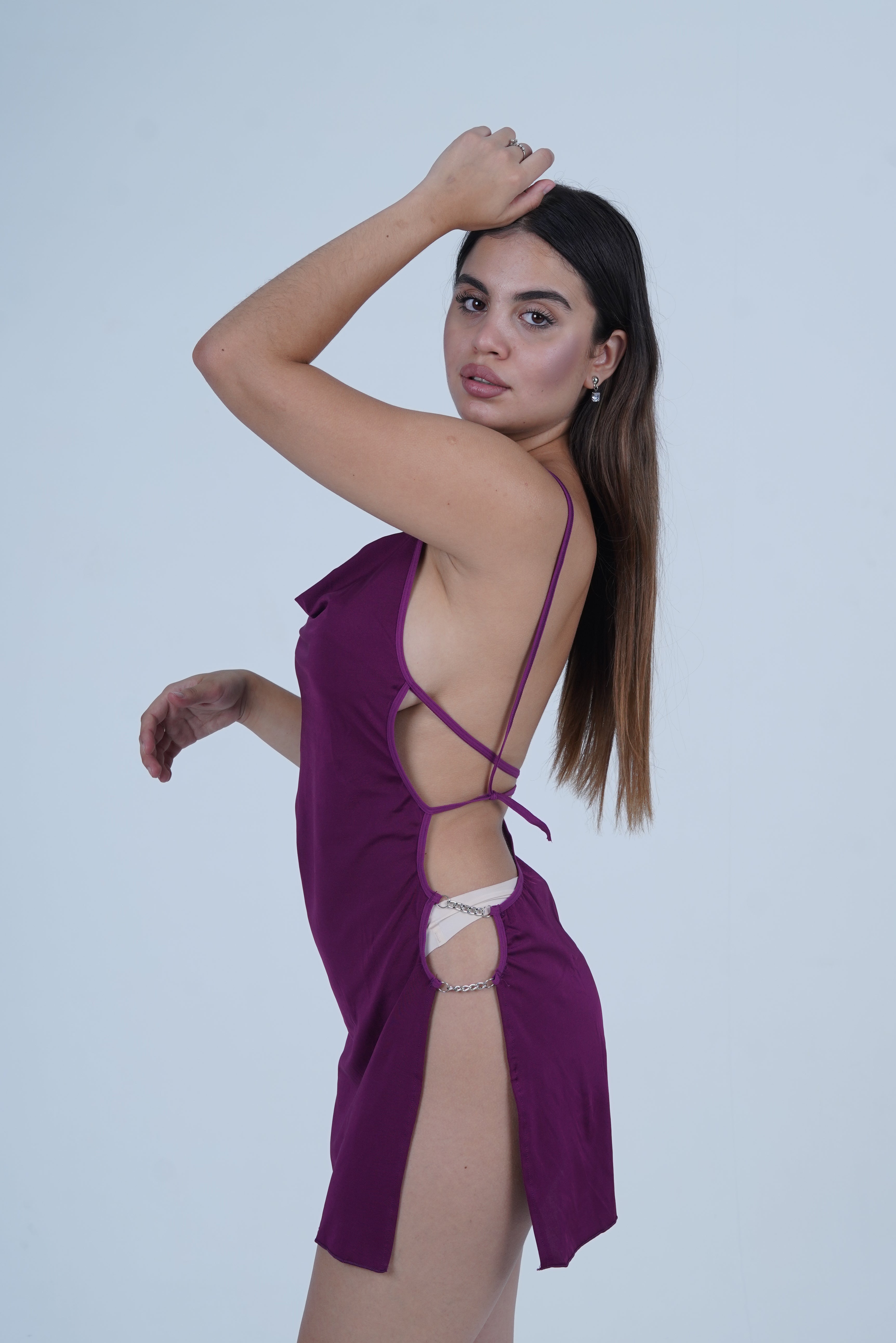 AXTZH Elegant One-Piece Sexy Nightwear with Draped Neckline and Flattering Silhouette X4927-DRESSBERRY-F1L