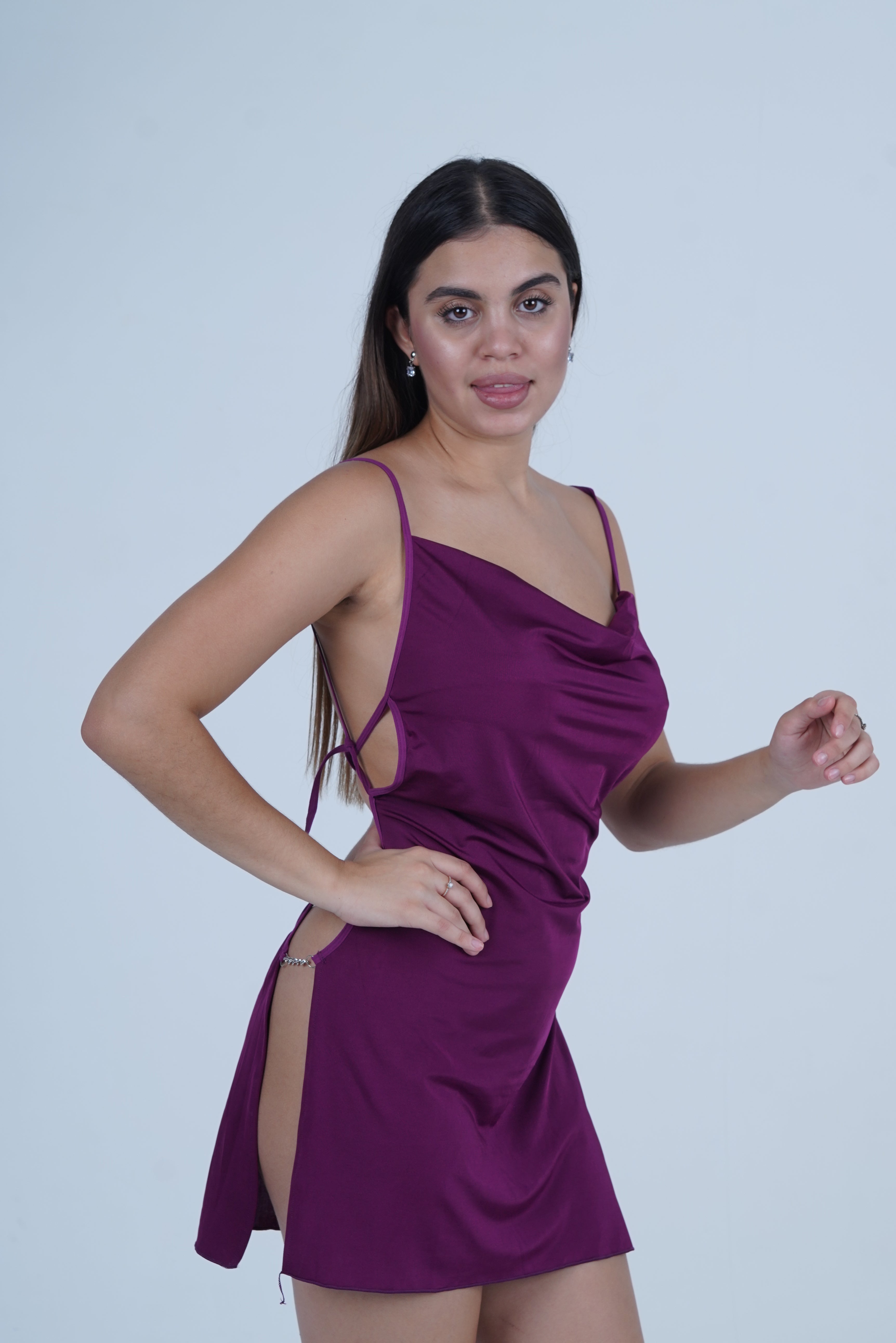 AXTZH Elegant One-Piece Sexy Nightwear with Draped Neckline and Flattering Silhouette X4927-DRESSBERRY-F1L