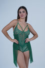 AXTZH Elegant Women’s Nightwear with Strappy Design and Delicate Sheer Finish X2677-BGREEN-BS1P