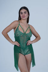 AXTZH Elegant Women’s Nightwear with Strappy Design and Delicate Sheer Finish X2677-BGREEN-BS1P