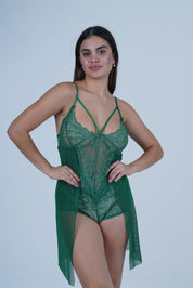 AXTZH Elegant Women’s Nightwear with Strappy Design and Delicate Sheer Finish X2677-BGREEN-BS1P
