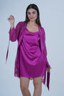 AXTHA Stylish Nightwear Set for Women with Delicate Inner Dress and Matching Lace Cover-Up X0115-MAGENTA-F11S