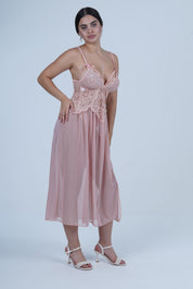 AXTZH Romantic Nightwear Set for Women with High Slit Sheer Design and Lace Accents X9095-APRICOT-F2N