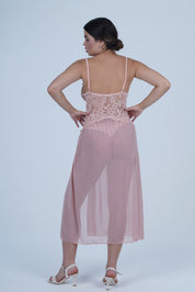 AXTZH Romantic Nightwear Set for Women with High Slit Sheer Design and Lace Accents X9095-APRICOT-F2N