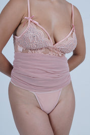 AXTZH Romantic Nightwear Set for Women with High Slit Sheer Design and Lace Accents X9095-APRICOT-F2N