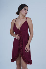 AXTZH Luxury Nightwear for Women with Sensual Fit and Intricate Edge Finishes X2424-MERLOT-F1L