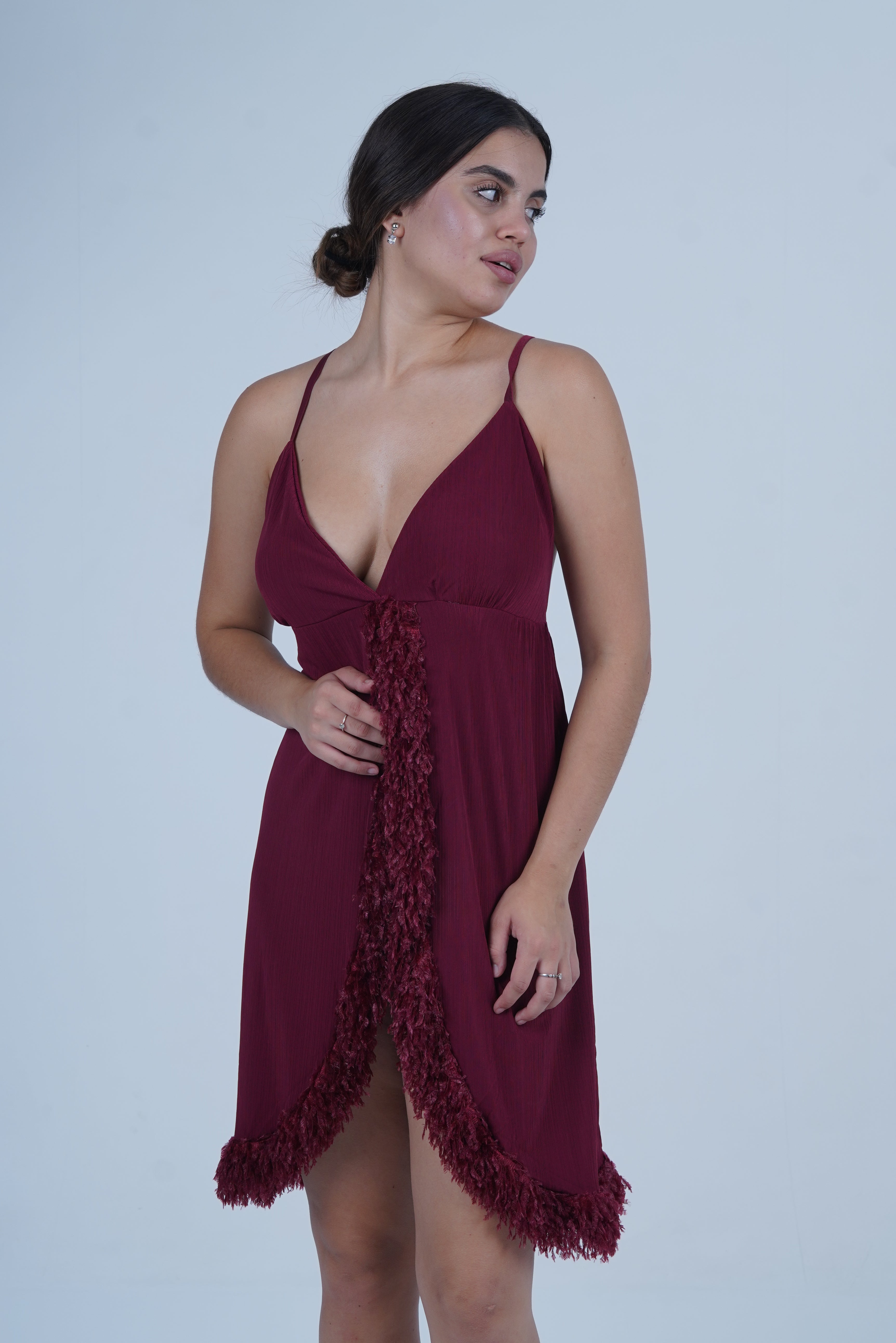 AXTZH Luxury Nightwear for Women with Sensual Fit and Intricate Edge Finishes X2424-MERLOT-F1L