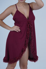 AXTZH Luxury Nightwear for Women with Sensual Fit and Intricate Edge Finishes X2424-MERLOT-F1L