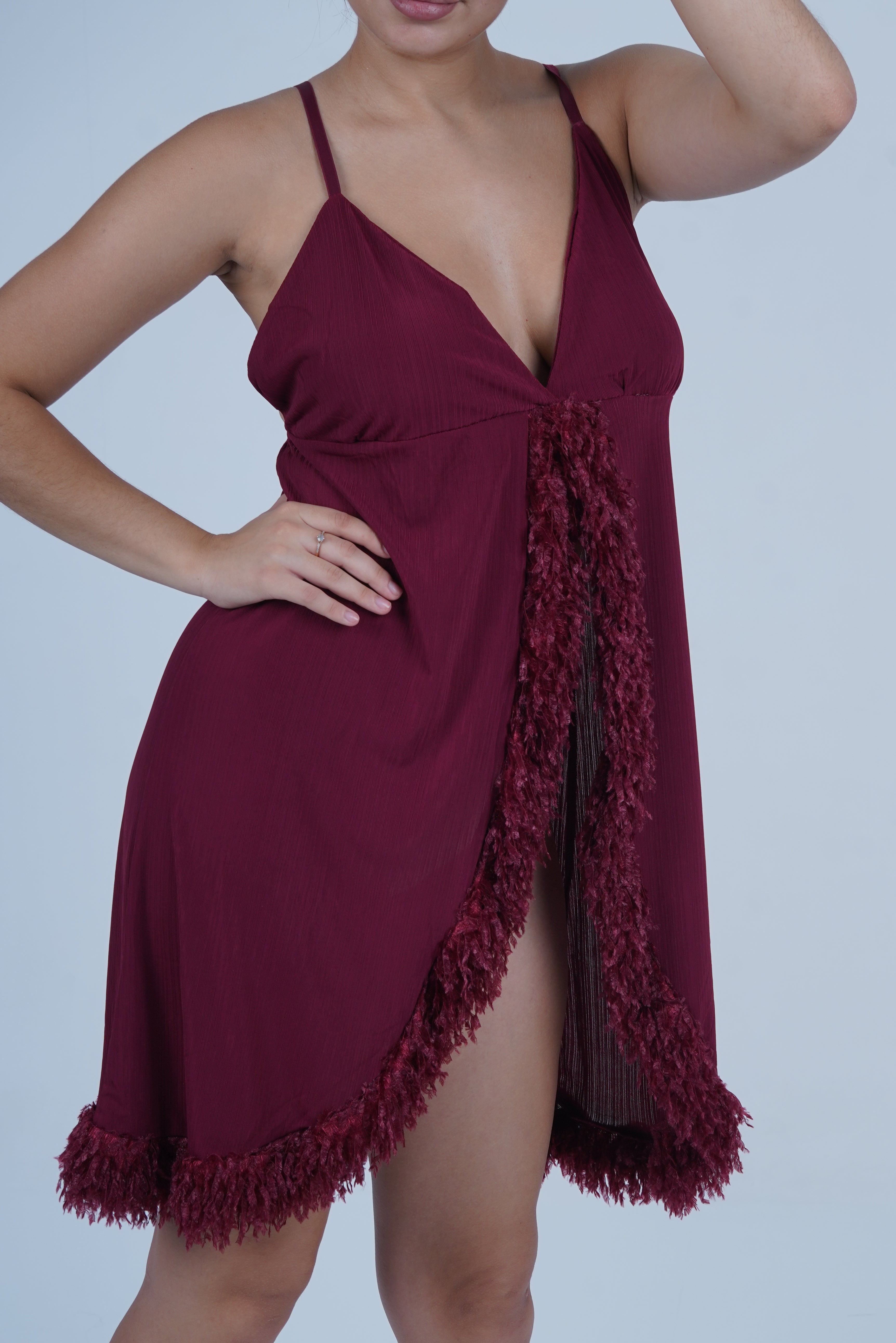 AXTZH Luxury Nightwear for Women with Sensual Fit and Intricate Edge Finishes X2424-MERLOT-F1L