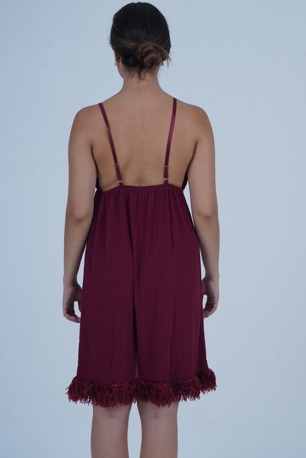 AXTZH Luxury Nightwear for Women with Sensual Fit and Intricate Edge Finishes X2424-MERLOT-F1L