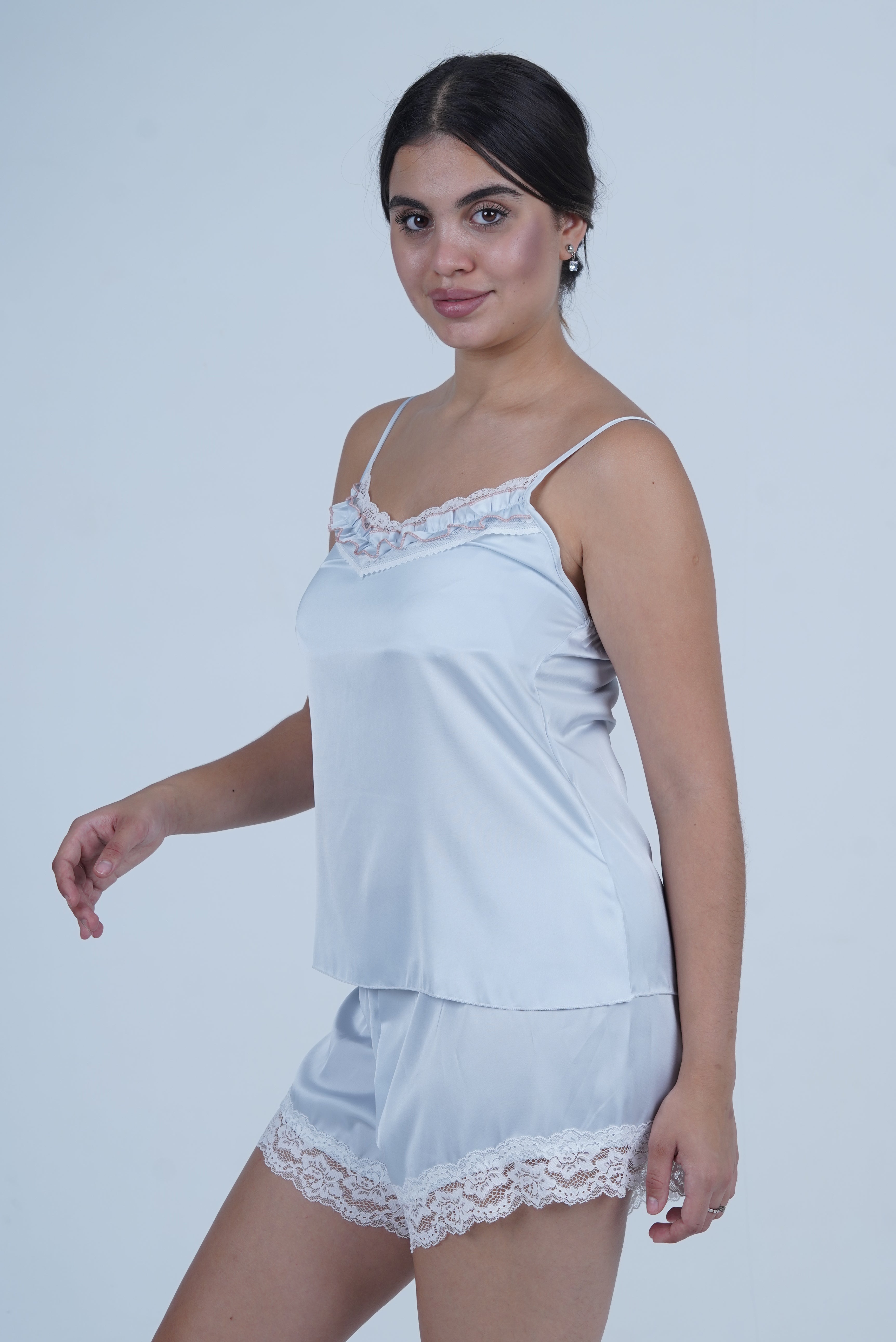 AXTZH Satin Ruffle Trim Nightwerar X8359-SBLUE-A4S