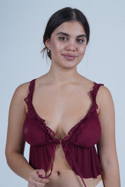 AXTZH Romantic Nightwear Set for Women with Satin Robe, Matching Slip and Innerwear X8027-MERLOT-NSS3PM