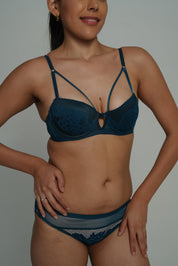 BELLAGIO Stylish Sexy Bra with Strappy Neckline and Refined Lace Finish BB5073-TEAL-DN202