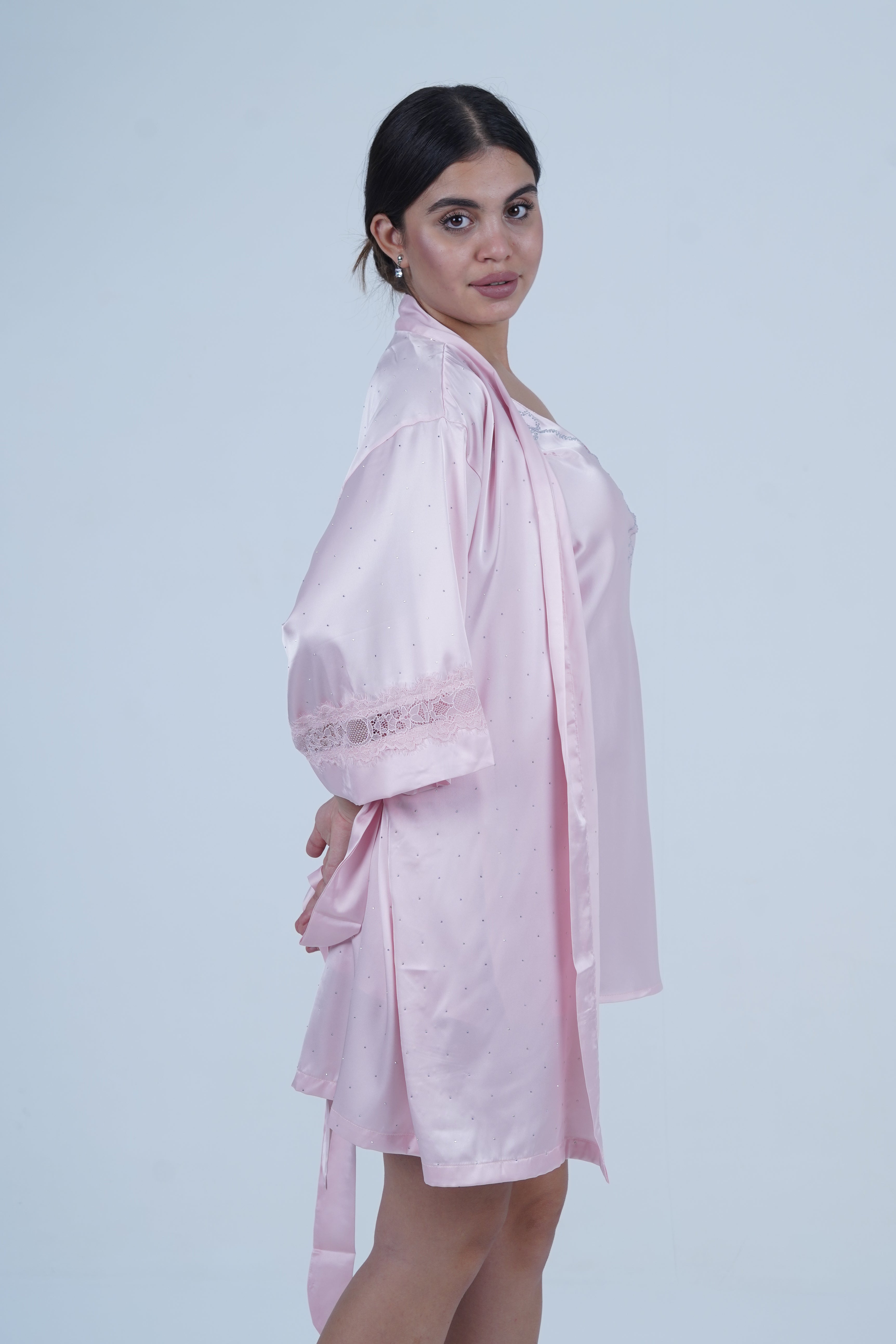 AXTZH Women’s Luxurious Nightwear Set with Soft Satin Dress and Relaxed Fit Robe X0015-BLUSH-F11S