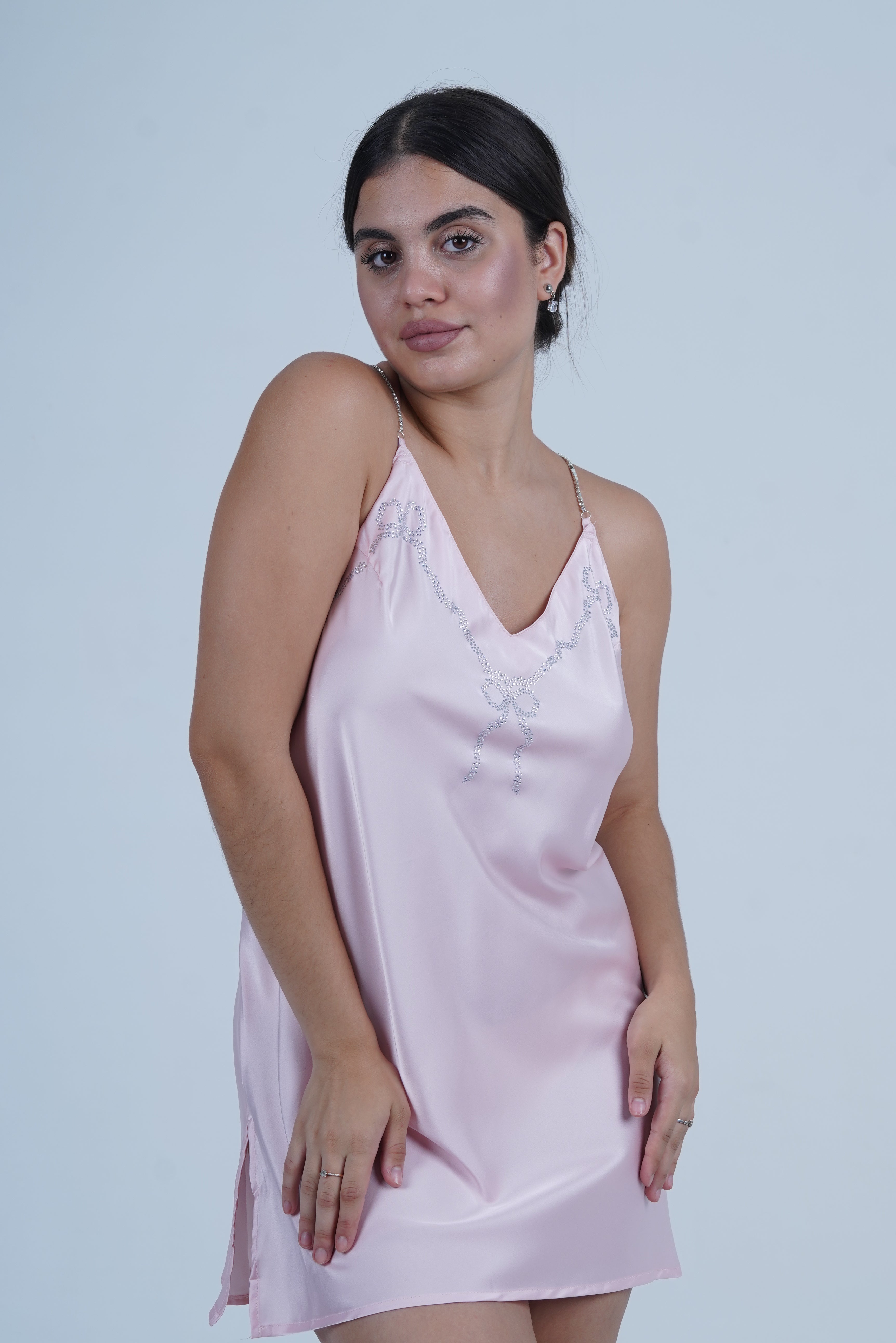 AXTZH Women’s Luxurious Nightwear Set with Soft Satin Dress and Relaxed Fit Robe X0015-BLUSH-F11S