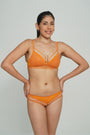 AXTZH BRA Sexy Lace Bra with Strappy Detailing Paired with Matching Panty for Women AB9001-MUSTARD-CP102