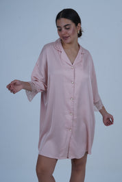 AXTZH Relaxed Fit Nightwear for Women with Shirt Collar and Soft Satin Finish X2654-BLUSH-G1S