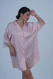 AXTZH Relaxed Fit Nightwear for Women with Shirt Collar and Soft Satin Finish X2654-BLUSH-G1S