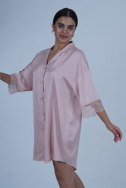 AXTZH Relaxed Fit Nightwear for Women with Shirt Collar and Soft Satin Finish X2654-BLUSH-G1S