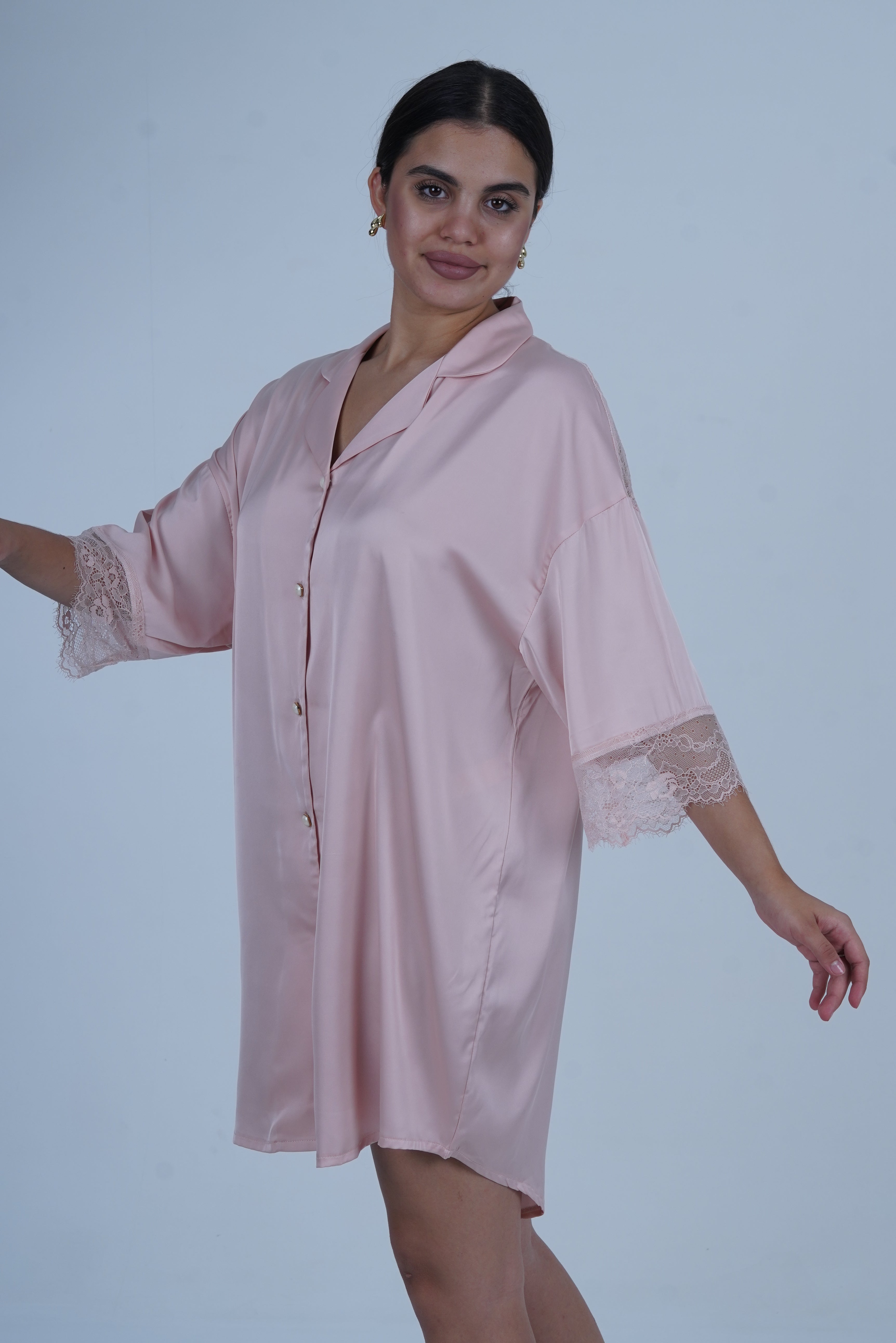AXTZH Relaxed Fit Nightwear for Women with Shirt Collar and Soft Satin Finish X2654-BLUSH-G1S
