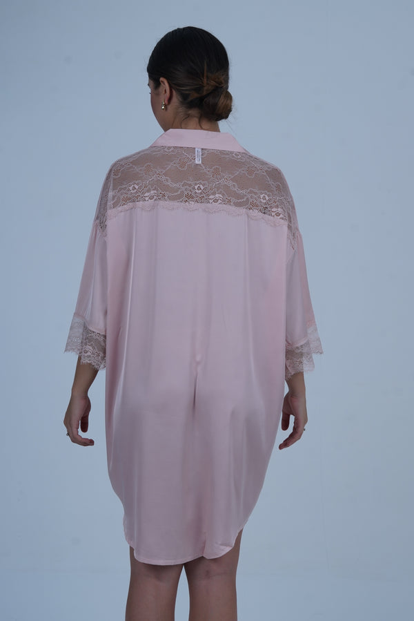 AXTZH Relaxed Fit Nightwear for Women with Shirt Collar and Soft Satin Finish X2654-BLUSH-G1S