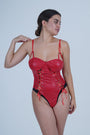 AXTZH Stylish One-Piece Nightwear for Women with Lace-Up Corset Design and Strappy Details X0009-RED-BS1P