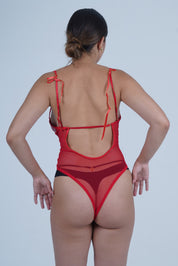 AXTZH Stylish One-Piece Nightwear for Women with Lace-Up Corset Design and Strappy Details X0009-RED-BS1P