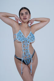 AXTZH Lace Chain Detail Bodysuit NIGHTWEAR X0016-BLUE-BS1P