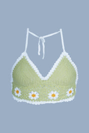 AXTZH Summer-Ready Crochet Beachwear for Women Featuring Daisy Detailing and Adjustable Neck Tie X0169-TGREEN-BW1PBL