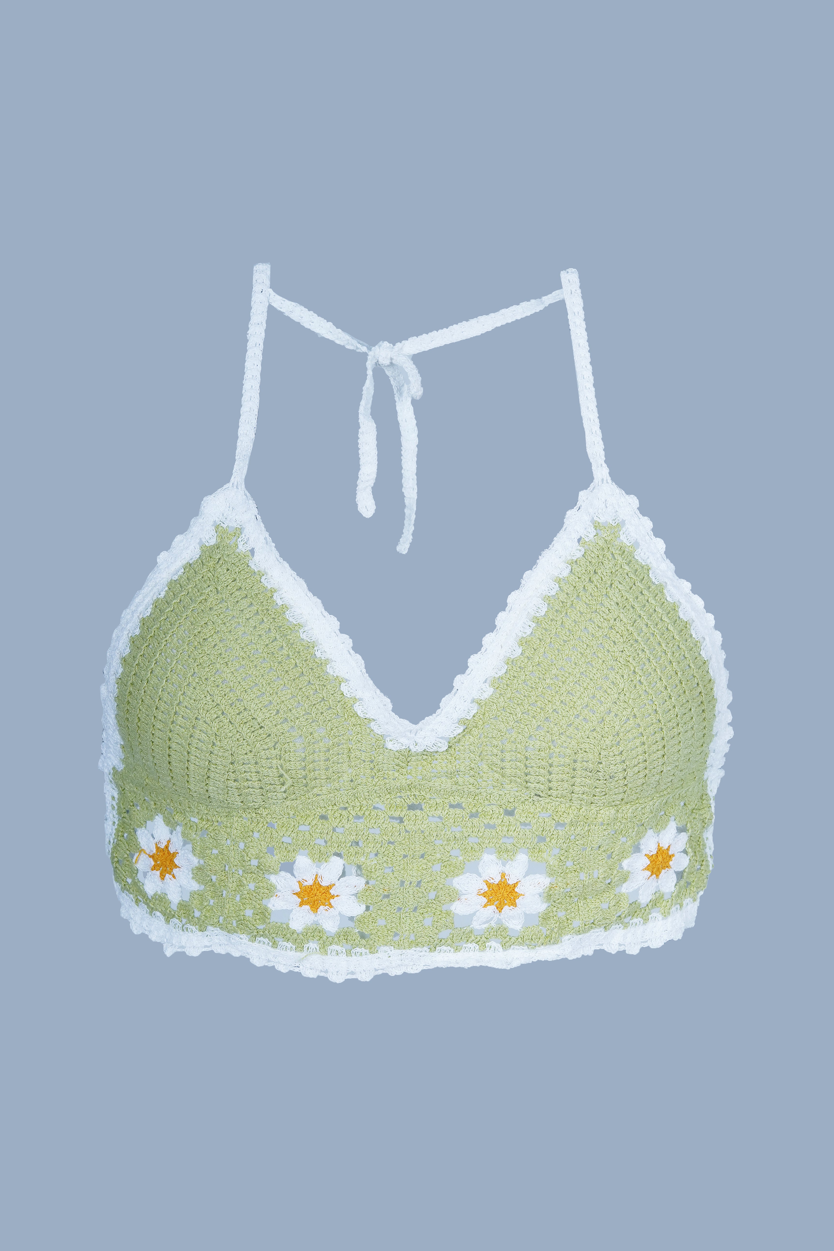 AXTZH Summer-Ready Crochet Beachwear for Women Featuring Daisy Detailing and Adjustable Neck Tie X0169-TGREEN-BW1PBL