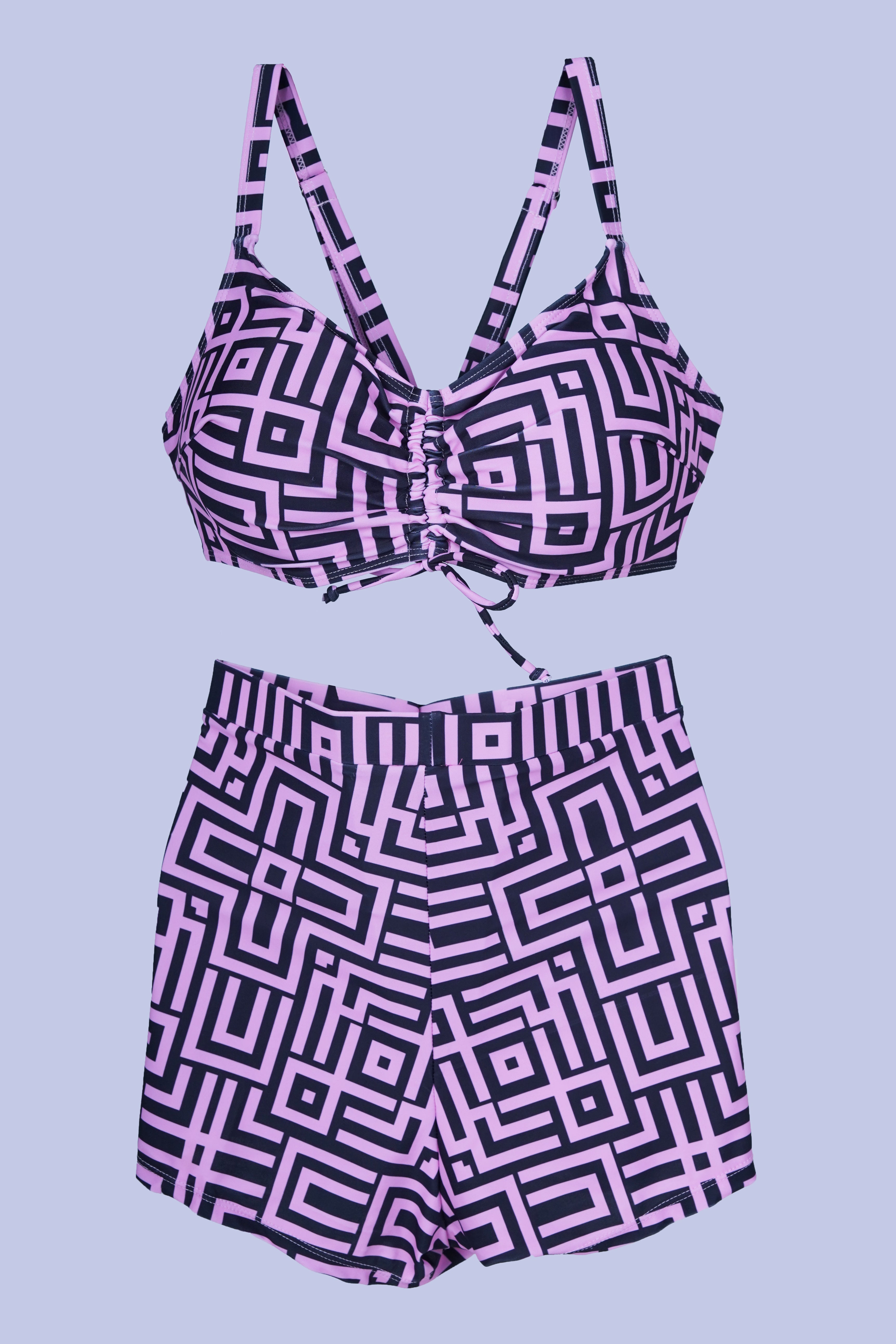 AXTZH Chic and Modern Swimwear Ensemble with Coordinated Pieces for Poolside and Beachwear X8859-PINPR-3PS