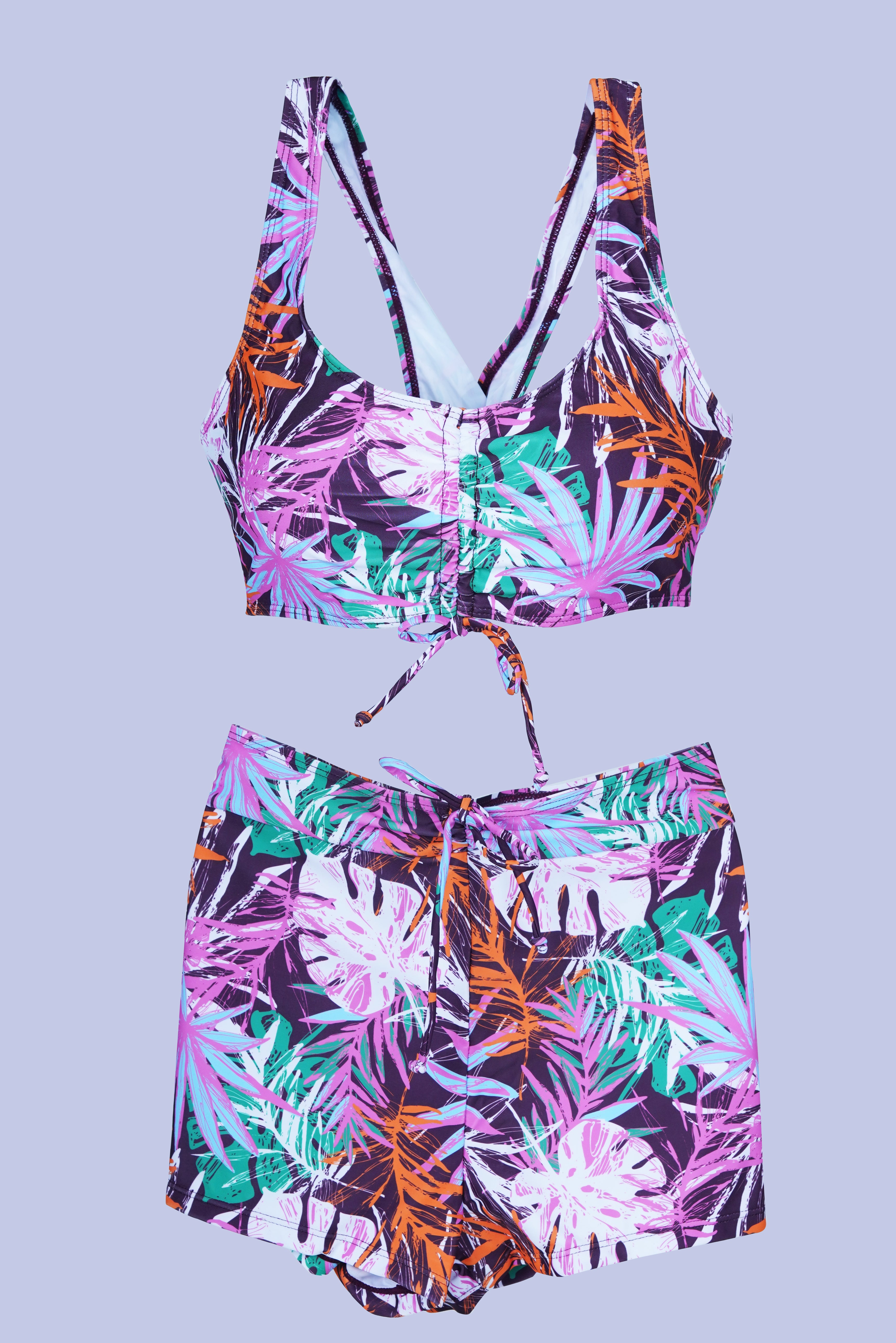 AXTZH 3-Piece Swimwear Set with Bikini, Matching Bottoms, and Sheer Hooded Cover-Up X1009-PINPR-3PS