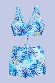 AXTZH 3-Piece Swimwear Set with Bikini, Matching Bottoms, and Sheer Hooded Cover-Up X1009-TGRPR-3PS