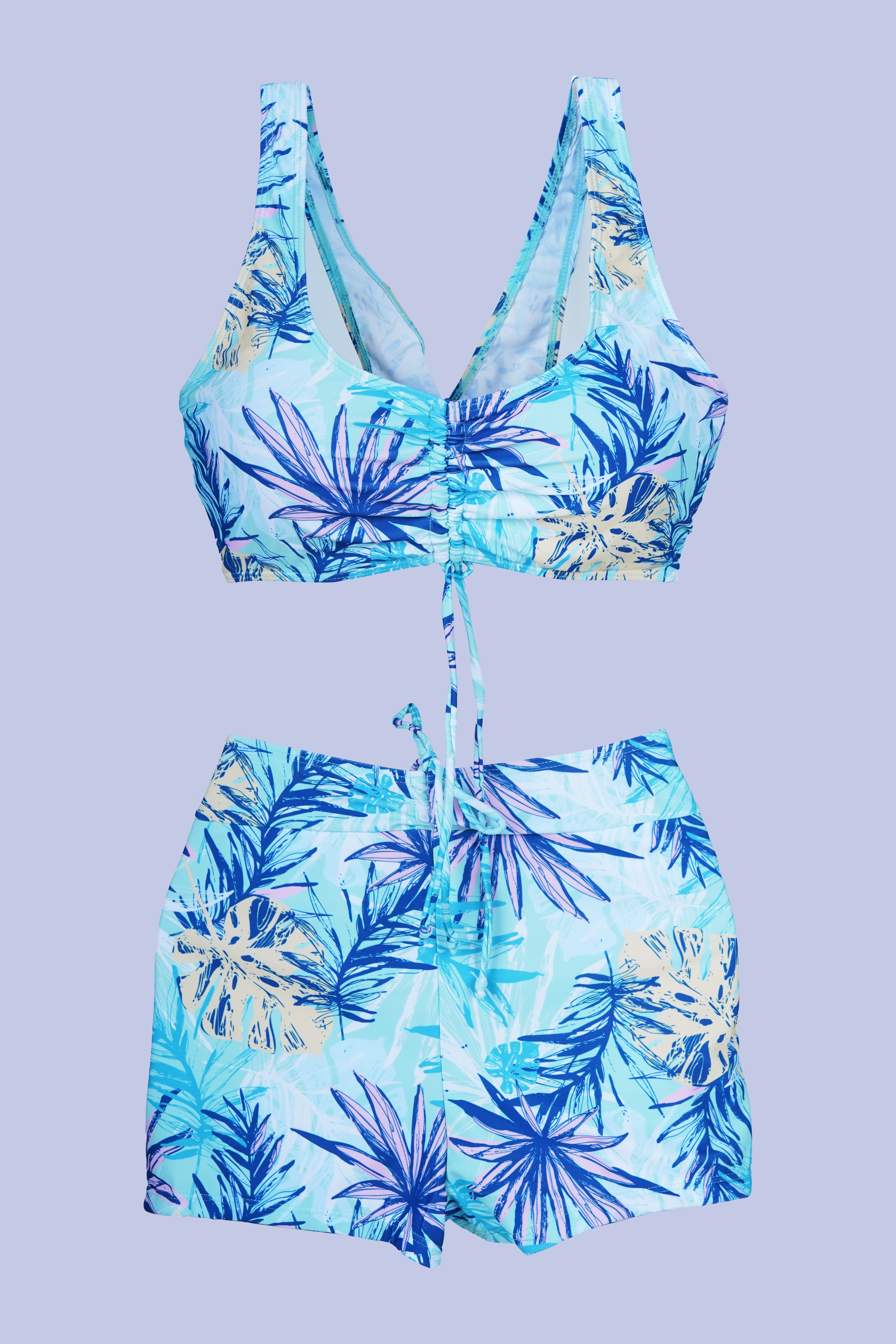 AXTZH 3-Piece Swimwear Set with Bikini, Matching Bottoms, and Sheer Hooded Cover-Up X1009-TGRPR-3PS