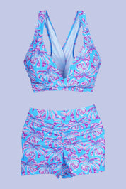AXTZH Stylish 3-Piece Swimwear Set for Women with Coordinating Top, Shorts, and Breezy Cover-Up X0098-BLUPR-3PS
