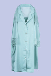 AXTZH Relaxed Fit Nightwear for Women with Shirt Collar and Soft Satin Finish X2654-SEAFOAM-G1S