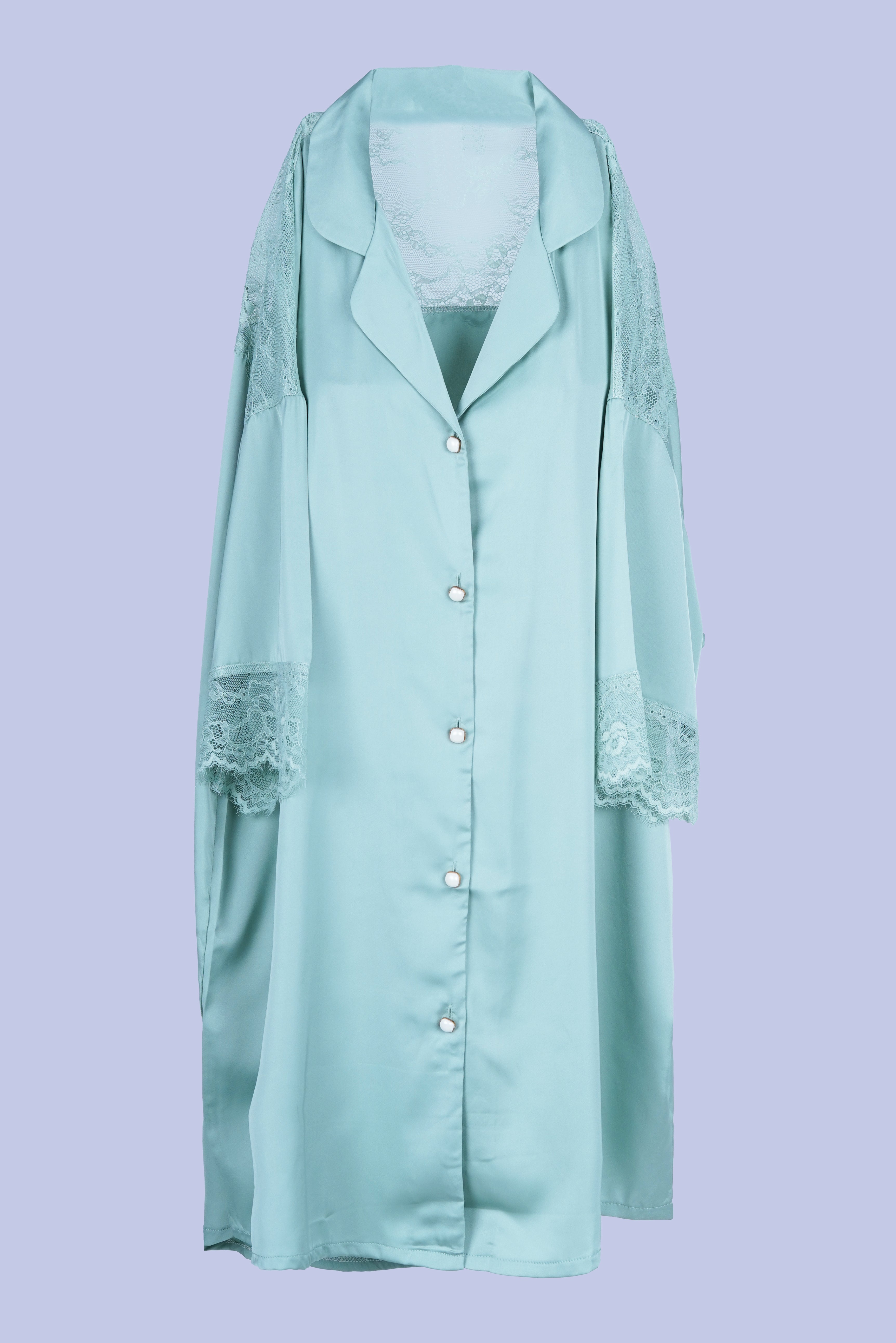 AXTZH Relaxed Fit Nightwear for Women with Shirt Collar and Soft Satin Finish X2654-SEAFOAM-G1S