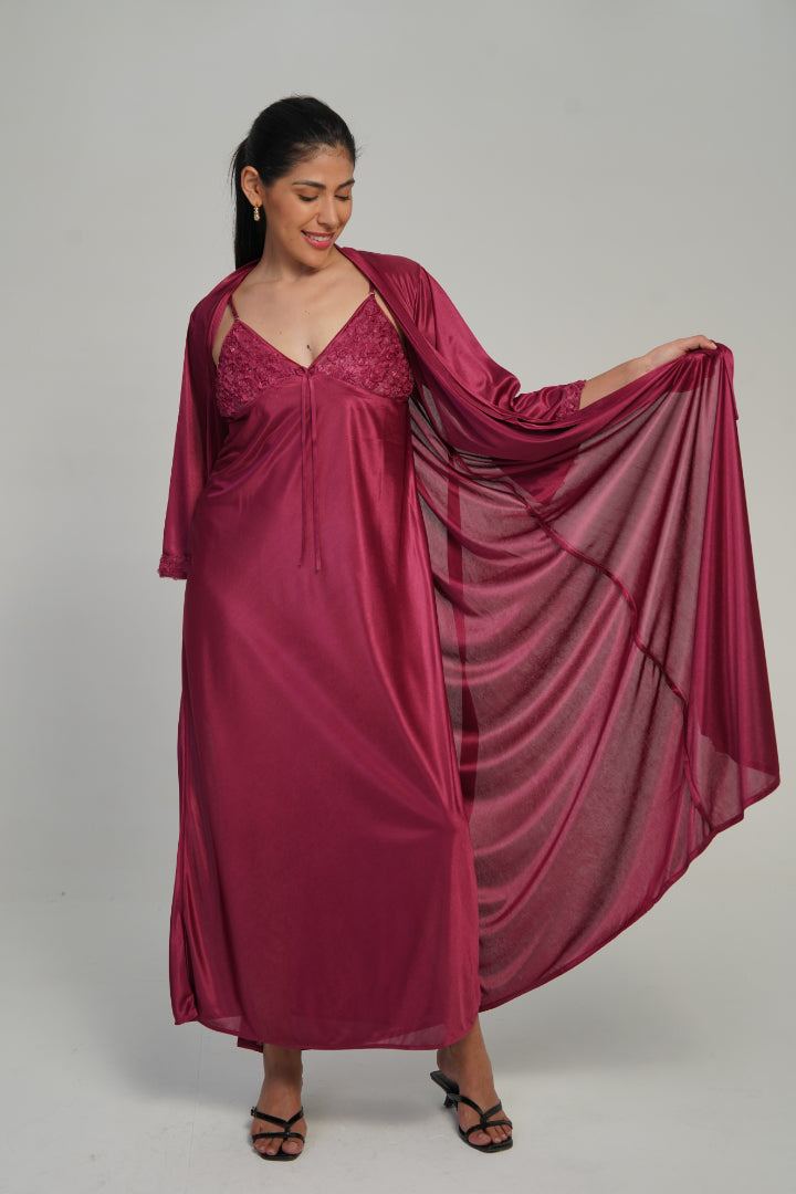 ANGELS Satin Lace Long Nightwear Set FASHION NW AG1814-ONION-F22L