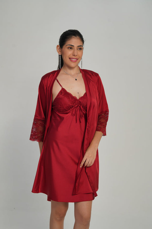 ANGELS Satin Lace Nightwear Set FASHION NW AG2222-SCARLET-F11S