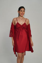 ANGELS Satin Lace Nightwear Set FASHION NW AG2222-SCARLET-F11S