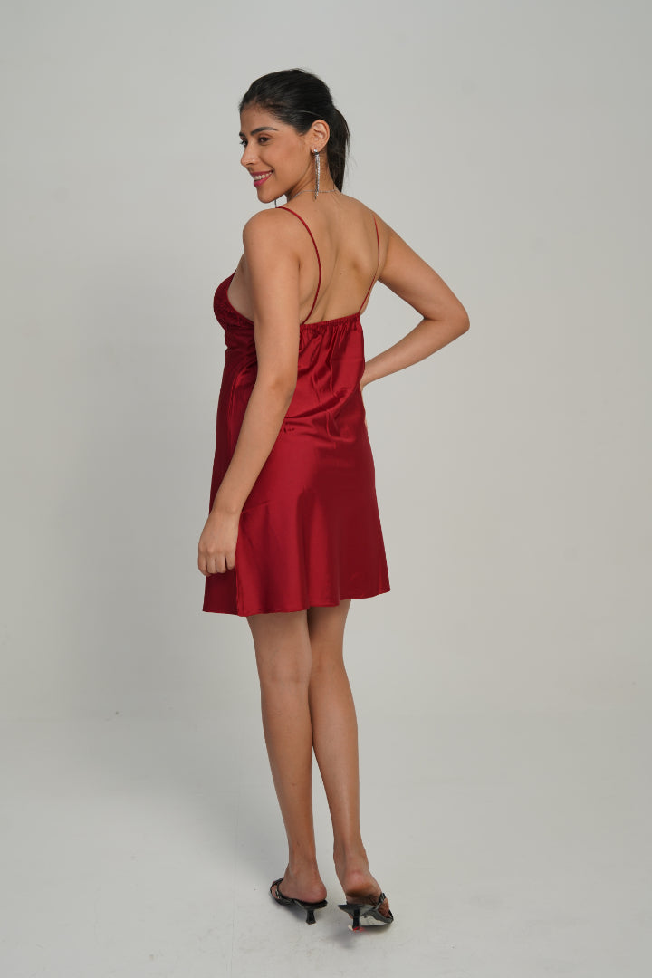 ANGELS Satin Lace Nightwear Set FASHION NW AG2222-SCARLET-F11S