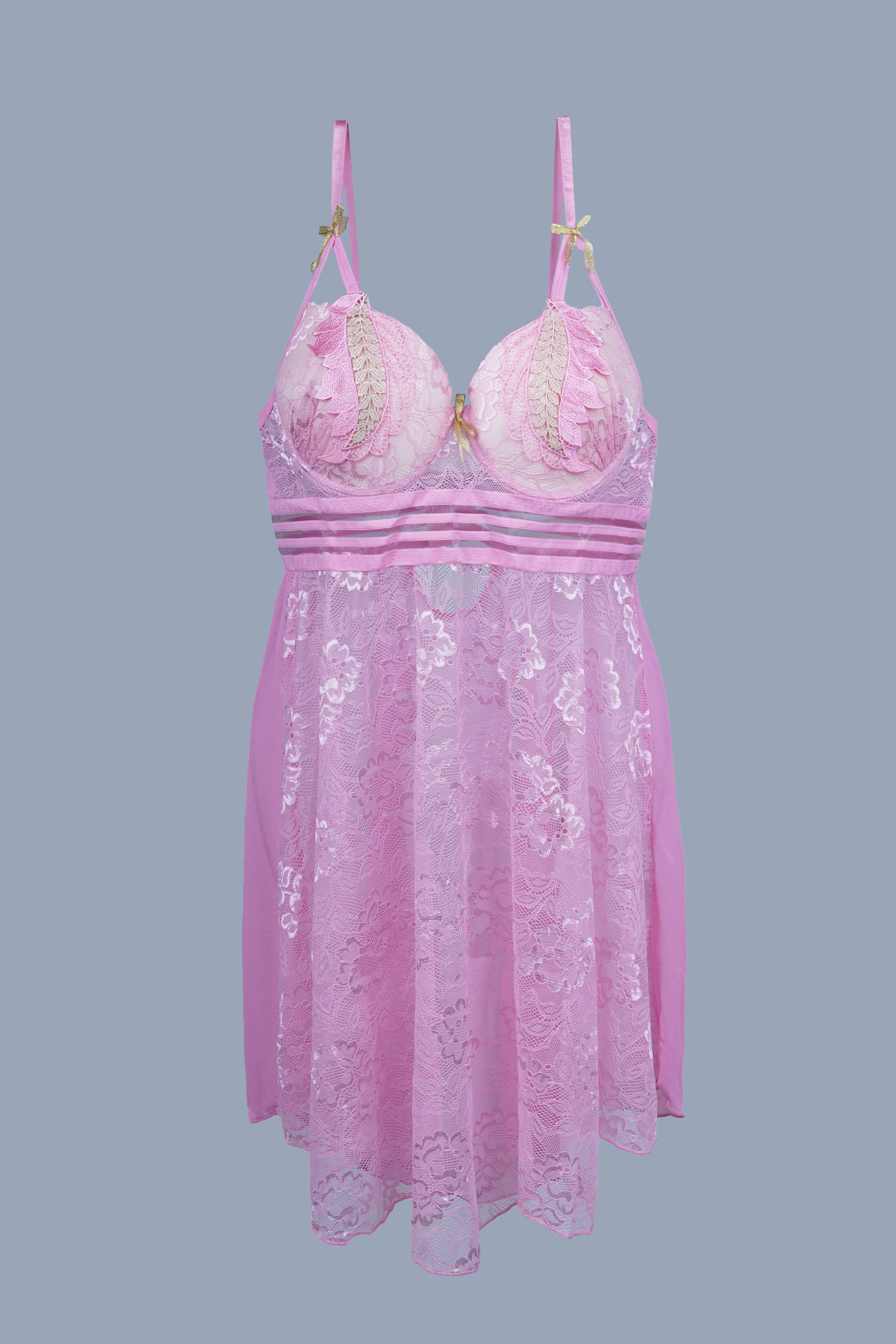 AXTZH 2-Piece Sexy Nightwear for Women with Sheer Lace Design and Elegant Detailing X3009-PINK-F1N