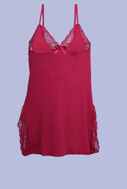 AXTZH Elegant 2-Piece Nightwear Featuring Lace Overlay and Soft Fit X3062-SCARLET-F1L