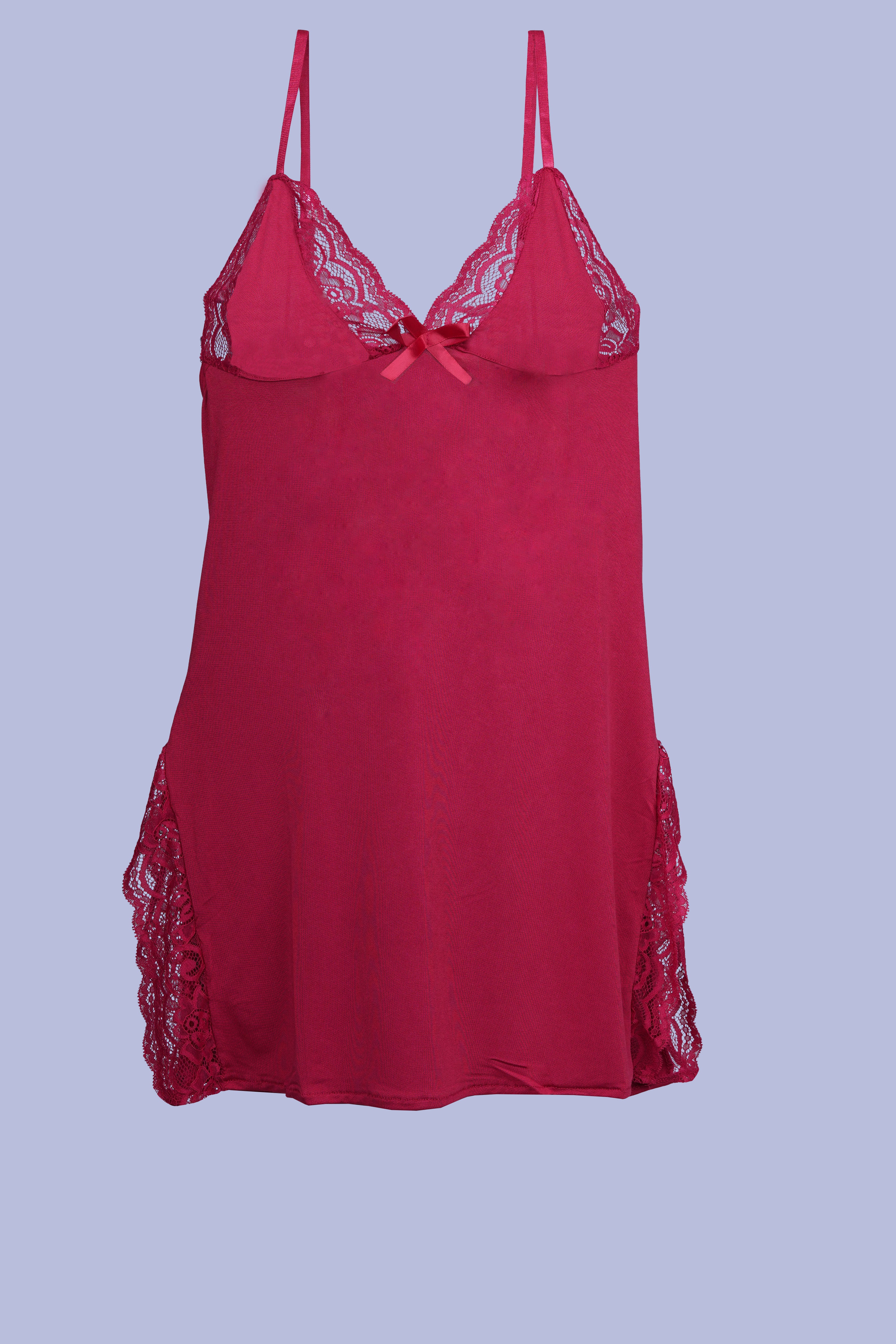 AXTZH Elegant 2-Piece Nightwear Featuring Lace Overlay and Soft Fit X3062-SCARLET-F1L